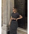 Çizgili etekli takım siyah s3609