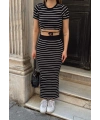 Çizgili etekli takım siyah s3609