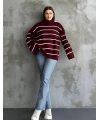Çizgili ispanyol kol triko boğazlı kahve beyaz elf