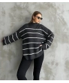 Çizgili ispanyol kol triko boğazlı kazak antrasit elf