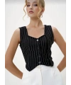 Çizgili krep düğmeli yelek siyah s3395