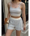 Çizgili şortlu takım gri s3978