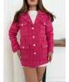 Çok düğmeli kemerli yüksek kaliteli astarlı ceket fuşya os255859