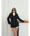 Çok düğmeli kemerli yüksek kaliteli astarlı ceket siyah os255859