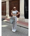 Crop pantolon biyeli takım gri
