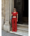 Crop pantolon biyeli takım kırmızı