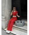 Crop pantolon biyeli takım kırmızı