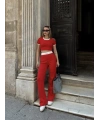 Crop pantolon biyeli takım kırmızı