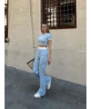 Crop pantolon biyeli takım mavi