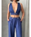 Crop pantolon keten takım s255012