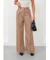 Deri geniş paça beli lastikli pantolon bej h263644