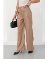 Deri geniş paça beli lastikli pantolon bej h263644