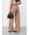 Deri geniş paça beli lastikli pantolon bej h263644