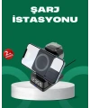 Dijital Saatli Kablosuz Şarj İstasyonu – 3’ü 1 Arada Apple Uyumlu Hızlı Şarj ve LED Ekran