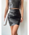 Drapeli deri etek siyah w26771