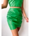 Drapeli deri etek yeşil s24771