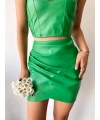 Drapeli deri etek yeşil s24771
