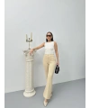 Düğmeli Palazzo pantolon bej p170091
