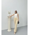 Düğmeli Palazzo pantolon bej p170091