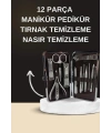 Elektrikli Manikür Pedikür Seti İkili Set 12 Parça Tırnak Bakımı Törpü Protez Çıkarma