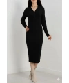 Fermuar detaylı fitilli şardonlu elbise siyah a3178