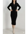 Fermuar detaylı fitilli şardonlu elbise siyah a3178