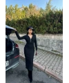 Fermuar detaylı fitilli şardonlu elbise siyah a3178