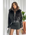 Fermuarlı kısa kürk siyah t7746