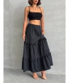 Fırfırlı brodeli astarlı uzun etek siyah s255047