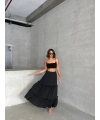 Fırfırlı brodeli astarlı uzun etek siyah s255047