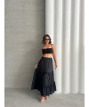 Fırfırlı brodeli astarlı uzun etek siyah s255047