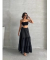 Fırfırlı brodeli astarlı uzun etek siyah s255047