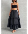 Fırfırlı brodeli astarlı uzun etek siyah s255047