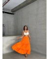 Fırfırlı brodeli astarlı uzun etek turuncu s255047