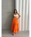Fırfırlı brodeli astarlı uzun etek turuncu s255047