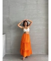 Fırfırlı brodeli astarlı uzun etek turuncu s255047