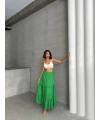 Fırfırlı brodeli astarlı uzun etek yeşil s255047