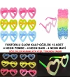 Fosforlu Kalp Model Glow Parti Gözlüğü Karanlıkta Yanan Gözlükler 12 Adet