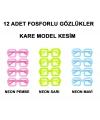 Fosforlu Kare Model Glow Parti Gözlüğü Karanlıkta Yanan Gözlükler 12 Adet