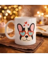 French Bulldog Desenli Kalpli Gözlüklü Porselen Kupa Model 50 – Sevimli Köpek Tasarımlı Kahve Kupası
