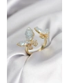 Gold Renk Mavi Kelebek Model Zirkon Taşlı Kadın Yüzük