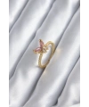 Gold Renk Pembe Zirkon Taşlı Kelebek Model Kadın Yüzük