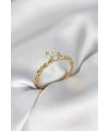 Gold Renk Sarmal Zincir Model Tek Taş Model Zirkon Taşlı Kadın Yüzük