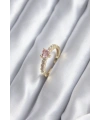 Gold Renk Zirkon Taşlı Pembe Kristal Kalp Model Kadın Yüzük
