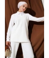 Gömlek Yaka Fitilli Salaş İkili Takım beyaz T4300