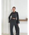 Gömlek yaka kaplama düğmeli takım antrasit st265866