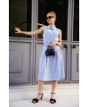 Gömlek yaka kemerli elbise mavi s255061