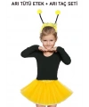 Gösteriler İçin Sarı Arı Tütü Etek ve Sarı Ponponlu Arı Taç Seti