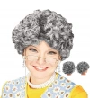 Gri Renk Kıvırcık Yaşlı Peruk Büyükanne Peruğu Astarlı Bonus