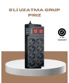 Güçlü Termal Korumalı 8 Priz + 3 USB Çoklu Uzatma Kablosu 2m